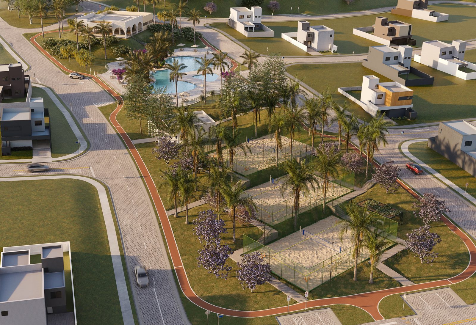 Área de lazer com quadras e piscina - Jardins FGR