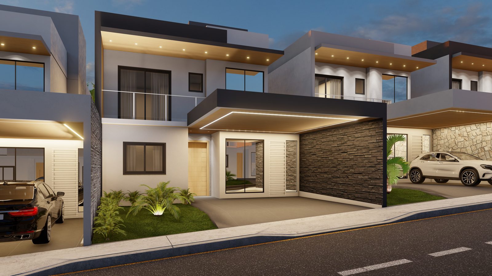 Casa Premier - sobrados em Goiânia, fachada noturna